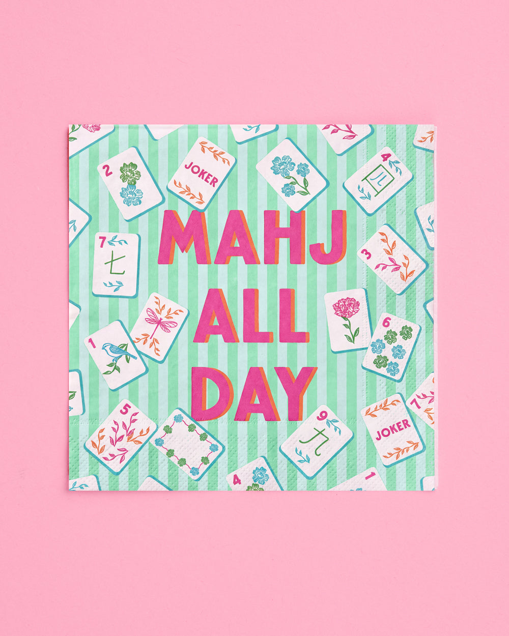 Mahj All Day Cocktail Napkins - pink + teal stripes