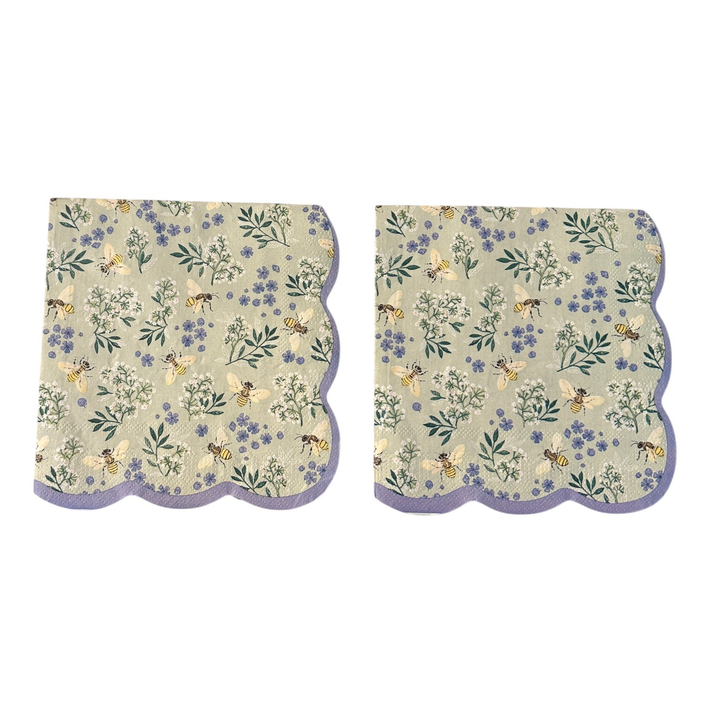 Honeybee Garden Luncheon Decoupage Paper Napkins – Lavender Floral Botanical Cottagecore | Set of 2