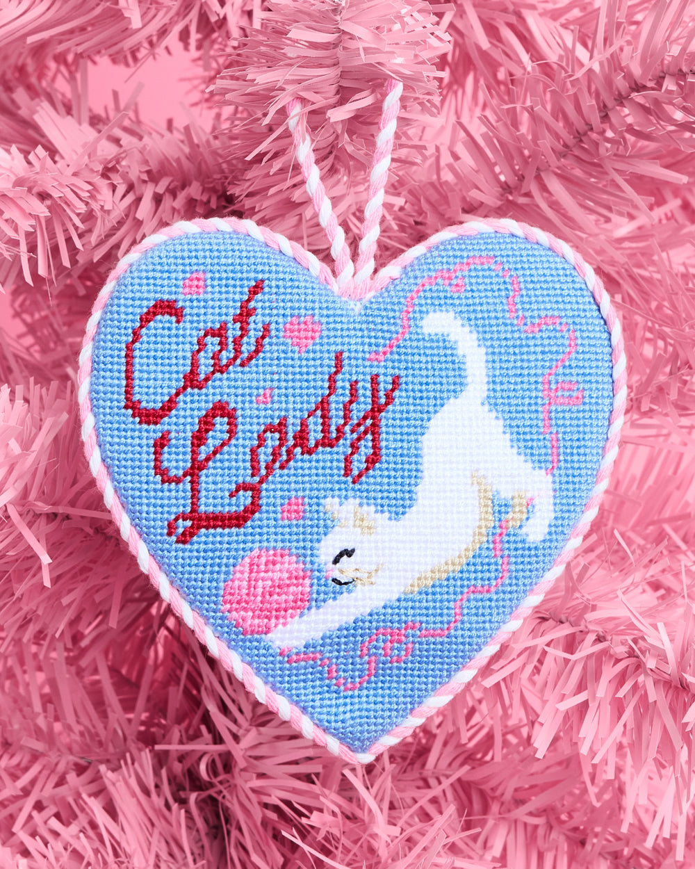 Cat Lady Ornament - blue velvet heart