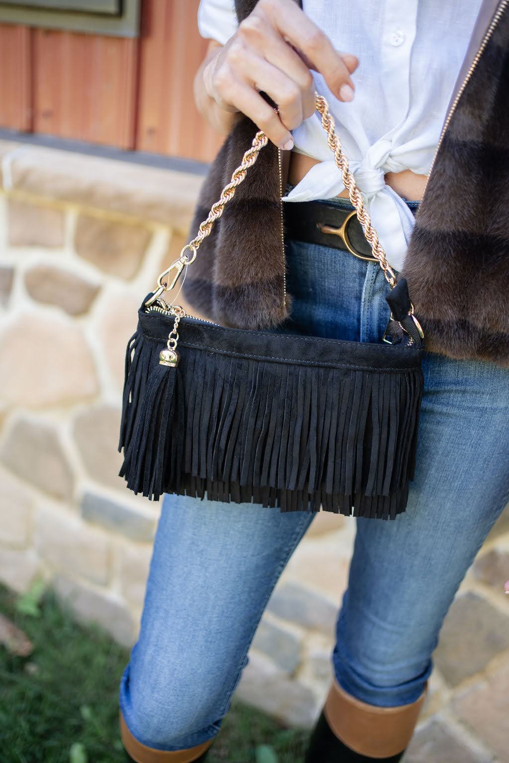 Sloane Fringe Faux Suede Clutch