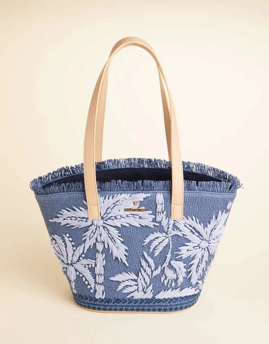 Small Tote Ogeechee Blue Palm Tree Pattern Coastal Handbag