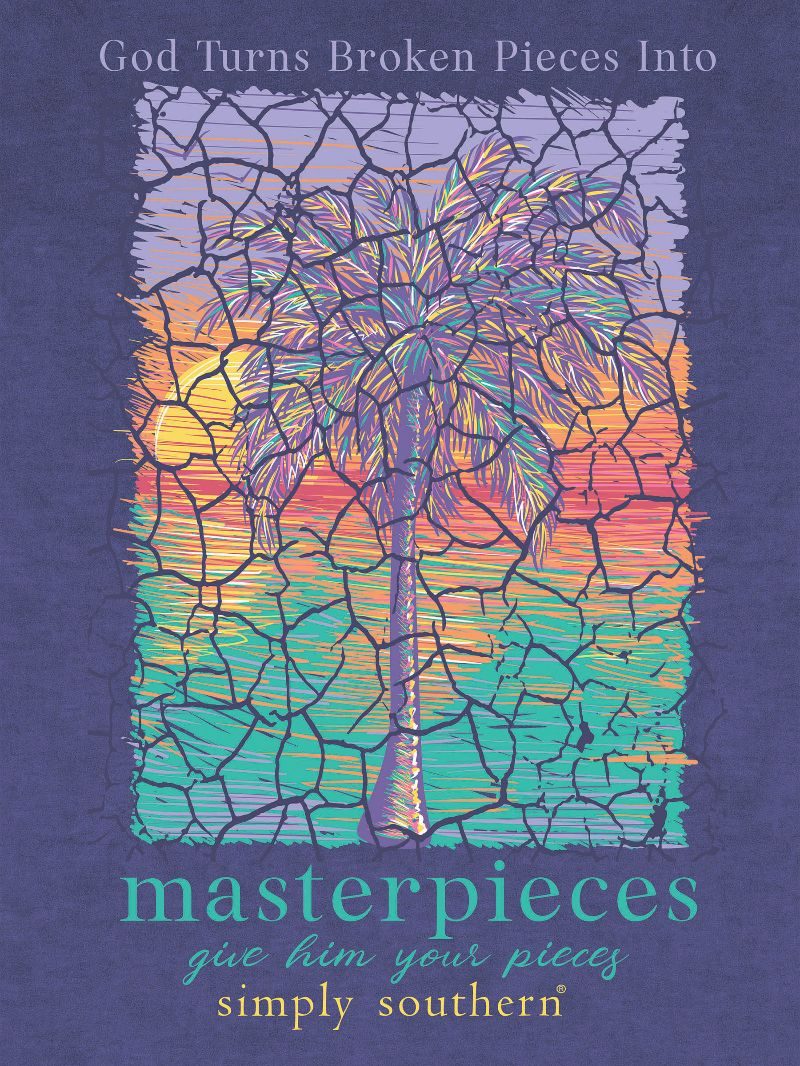 God Turns Broken Pieces Into Masterpieces Give Him Your Pieces - Palm Tree - S25 - SS - Adult T-Shirt