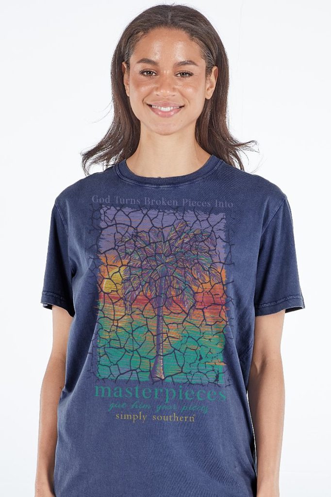 God Turns Broken Pieces Into Masterpieces Give Him Your Pieces - Palm Tree - S25 - SS - Adult T-Shirt