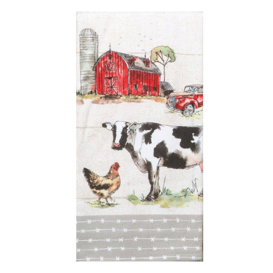 Country Life Barn Scene Cow Chicken Dual Purpose Terry Kitchen Dish Towel Cotton