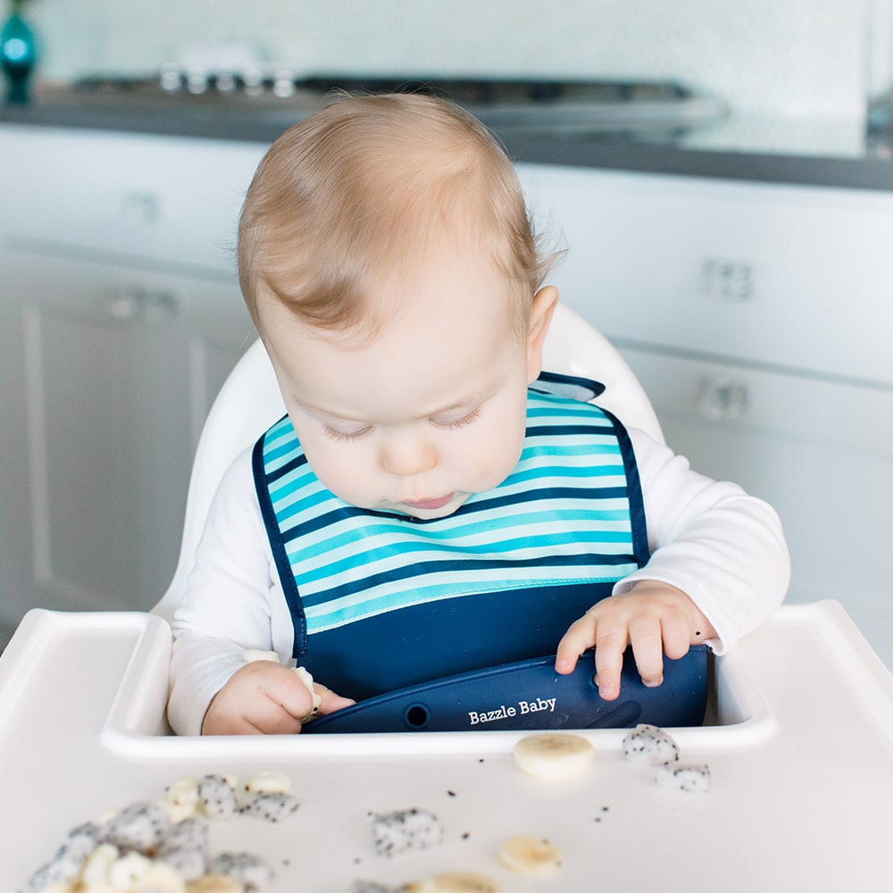 Foodie® Bib -  Roll Up & Button Closed Bib 2-Pack: Silicone + Fabric