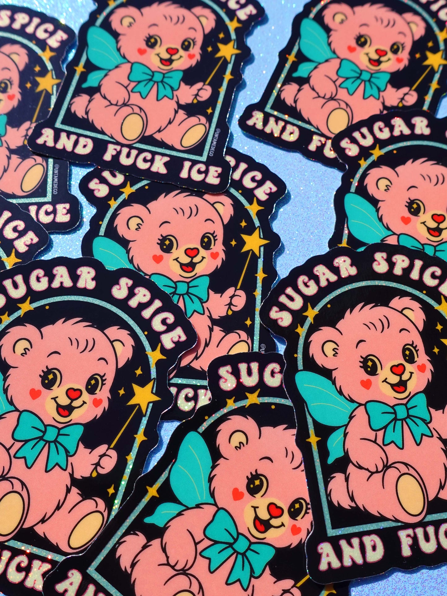 Sugar Spice and F*ck ICE Sticker – Retro Kawaii Bear Protest Vinyl Sticker – Anti-ICE Political Statement – Cute but Revolutionary Vinyl Sticker