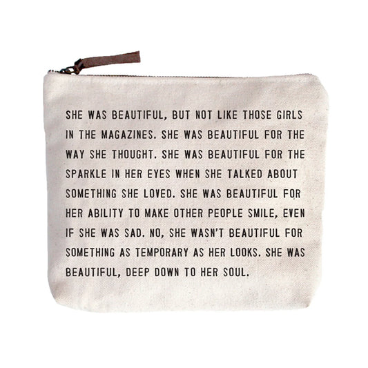 She Was Beautiful Quote Canvas Zip Bag