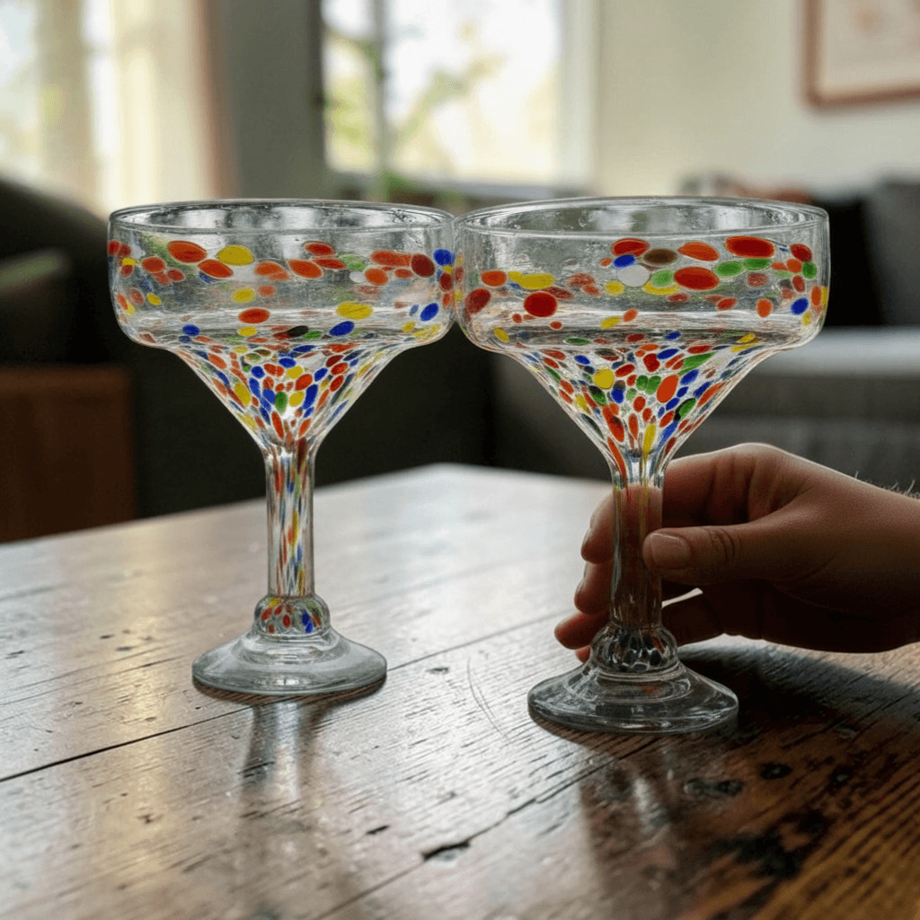 Confetti Hand-Blown Margarita Glass | Mexican Artisan Barware
