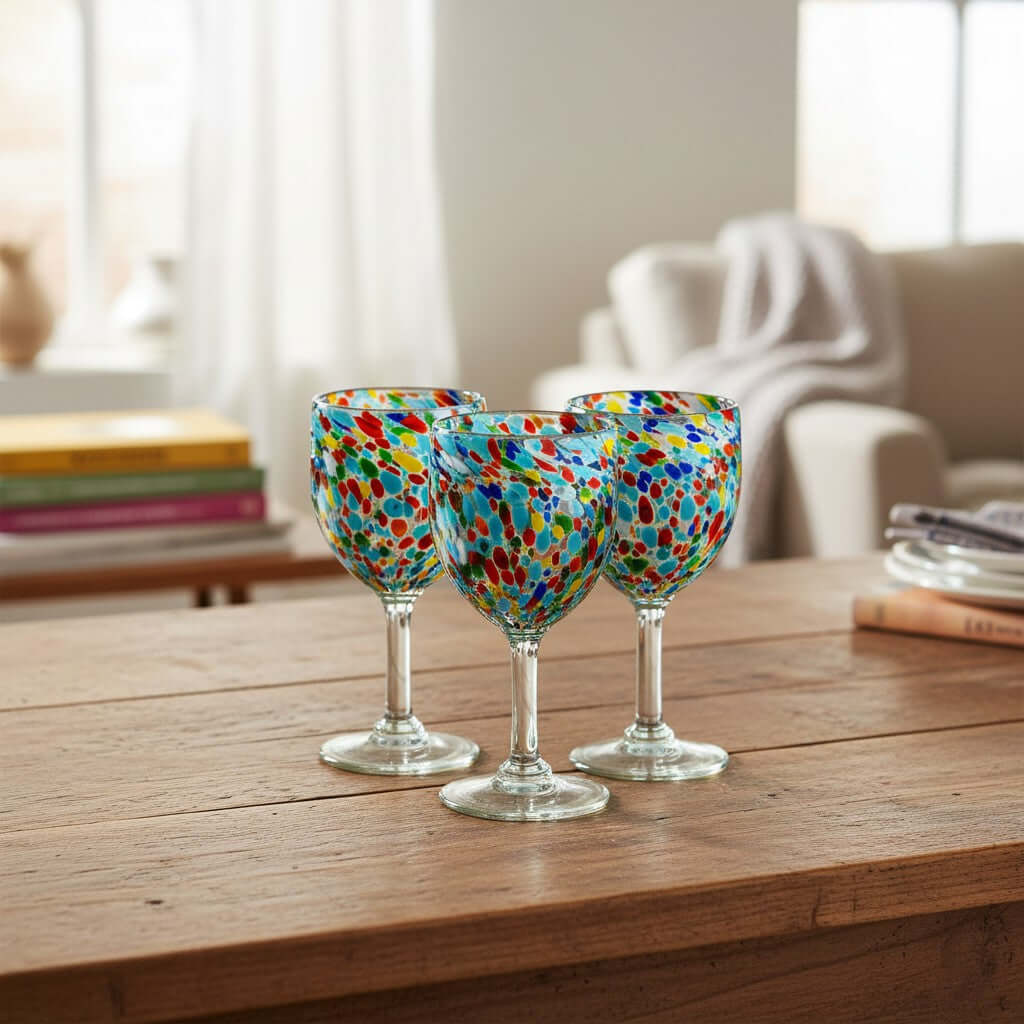 Mexican Confetti Rock Wine Glass | Hand-Blown Confetti Design