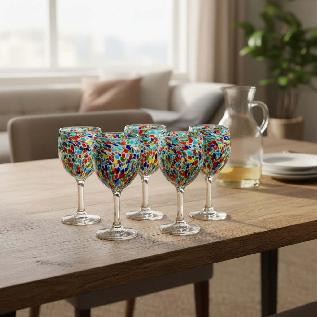 Mexican Confetti Rock Wine Glass | Hand-Blown Confetti Design