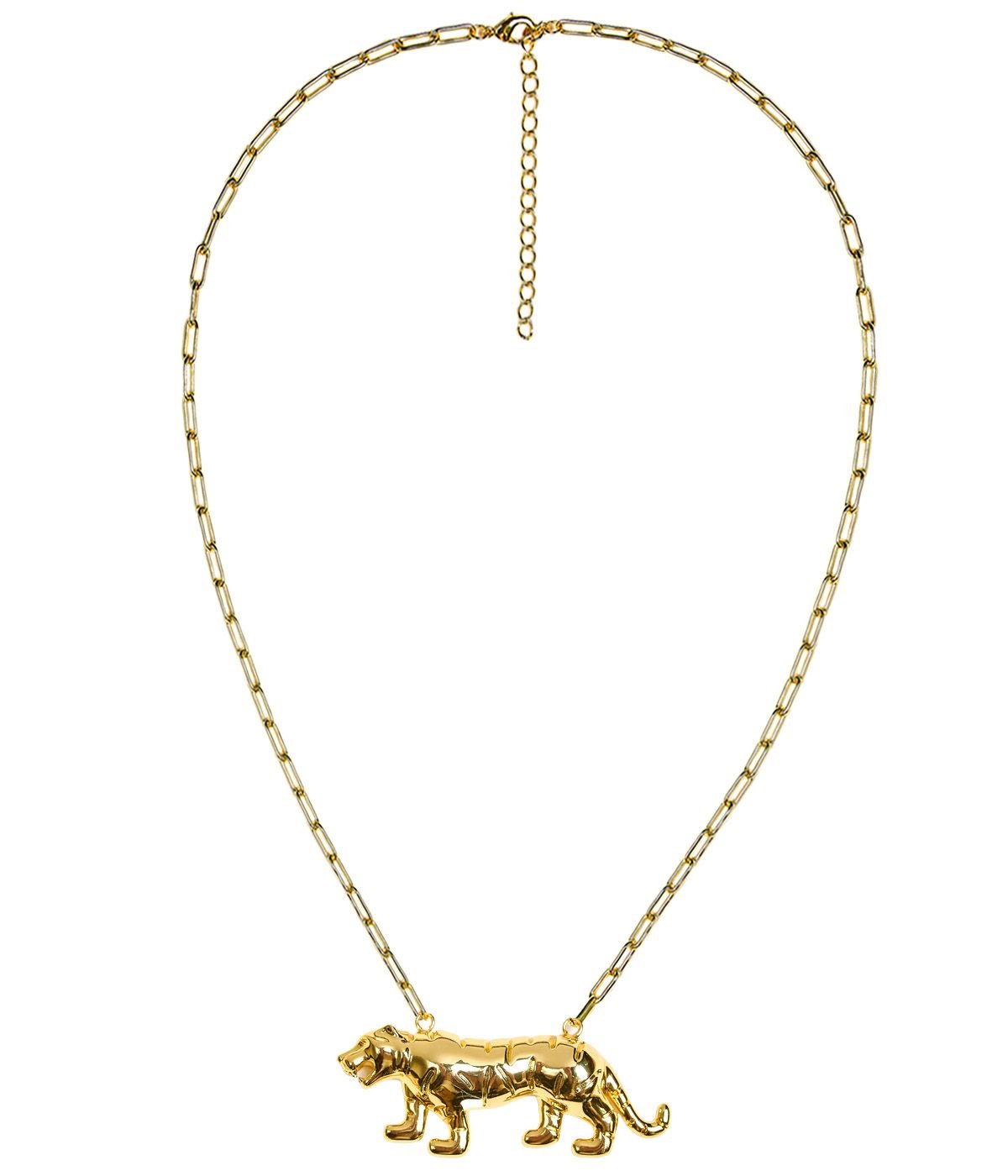 Tiger Body - 3D Gold Charm Necklace - 18k Gold Plated - Paperclip Chain