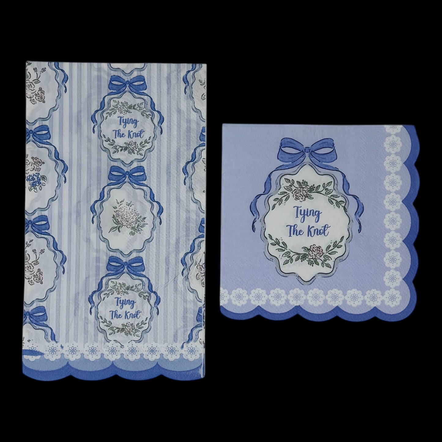 Tying The Knot Mixed Set Decoupage Paper Napkins – Bridal Shower Coquette Blue Bow | 2 Guest 2 Cocktail