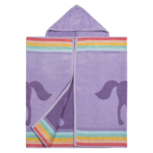 Toalla de baño infantil con capucha y diseño de unicornio morado y lavanda