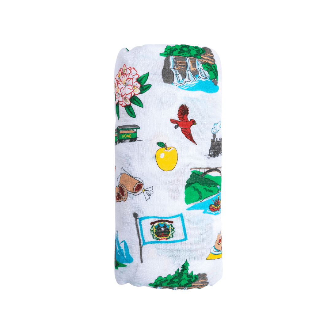 West Virginia Newborn Gift Set: Muslin Swaddle & Bib