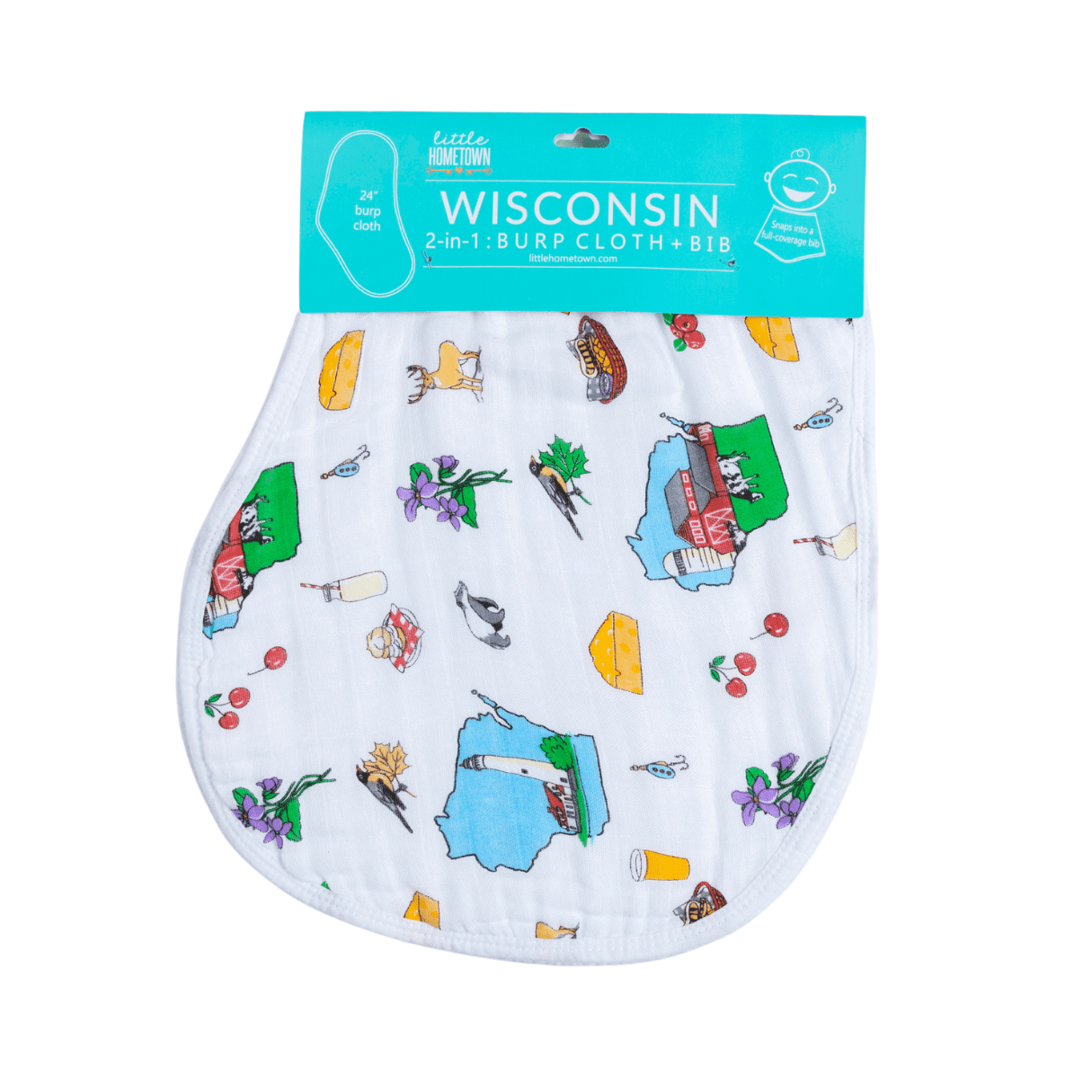 Wisconsin Newborn Gift Set: Muslin Swaddle & Bib | Organic Cotton