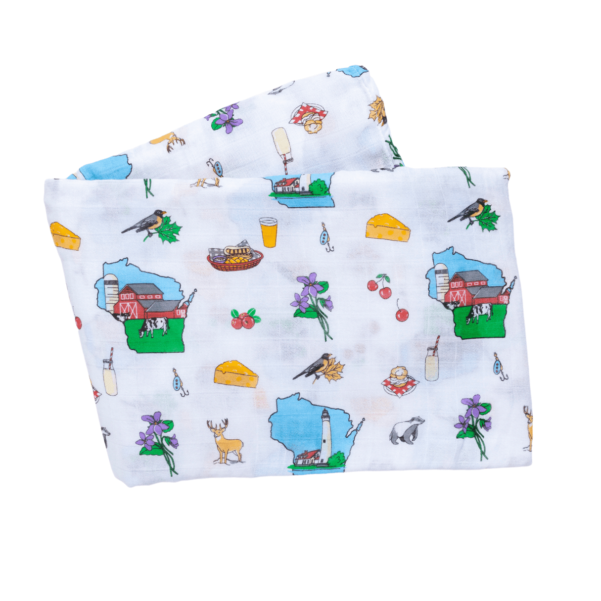 Wisconsin Newborn Gift Set: Muslin Swaddle & Bib | Organic Cotton