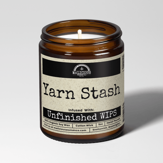 Yarn Stash | Scent: Apricot Freesia | 9oz Funny Candle | Malicious Women Co