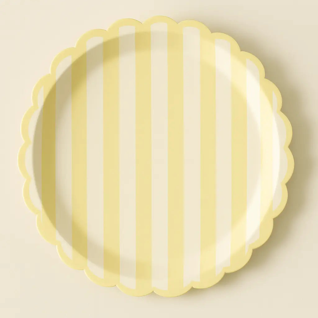 Yellow Striped Scalloped Dinner Plates S16
